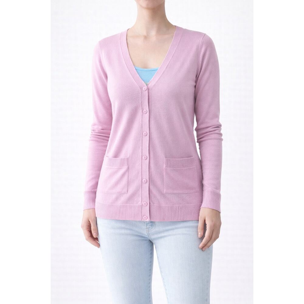 Lord & Taylor Women's Pink Merino Wool Button Front Cardigan Sweater Large